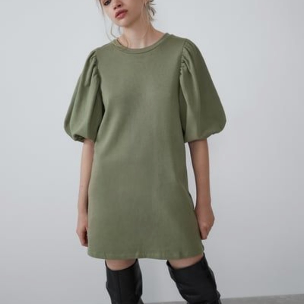 ZARA puff sleeve sweatshirt dress
